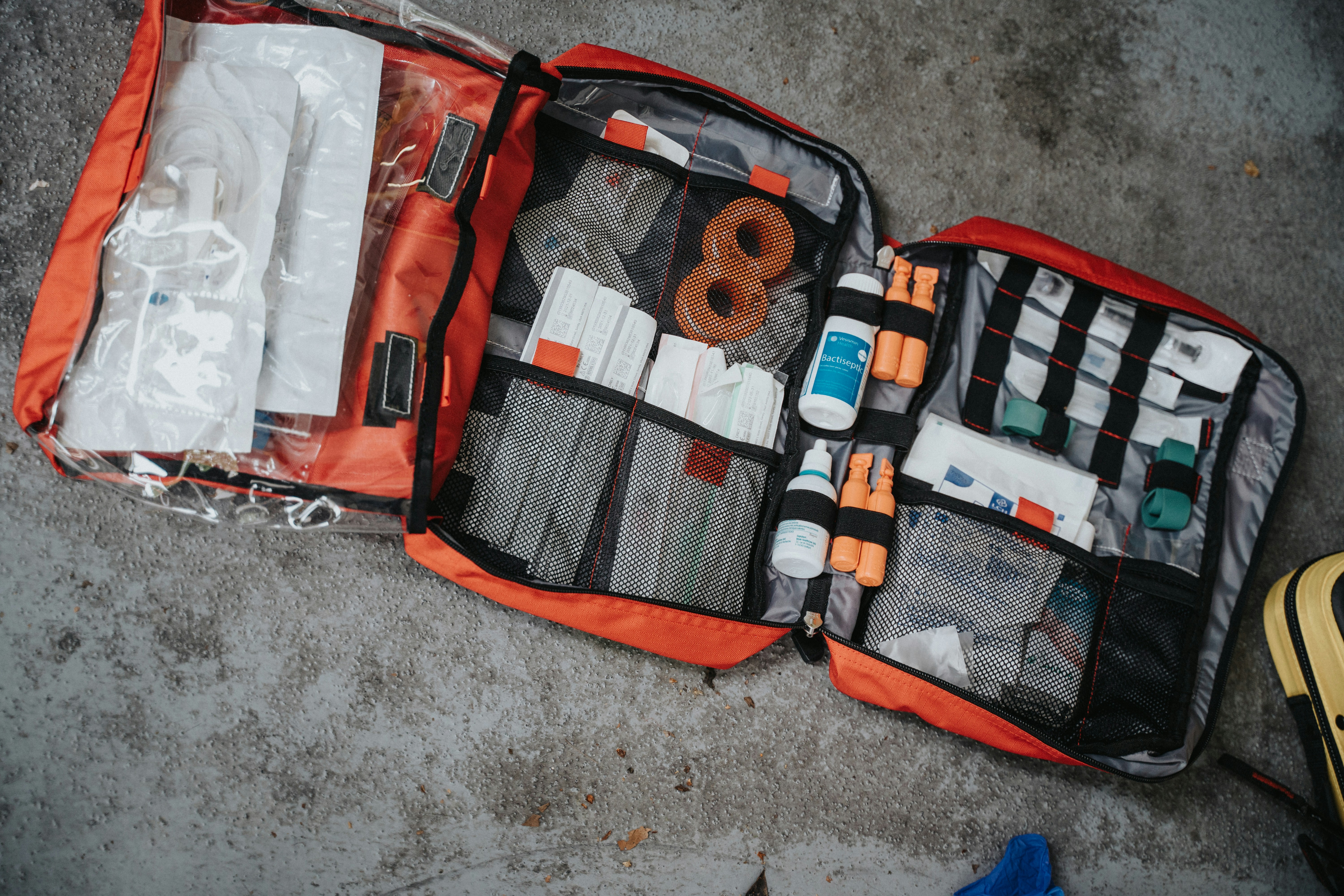 Medical kit opened showing equipment.